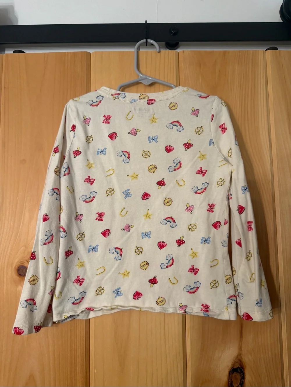 Old Navy Cream Long-Sleeve Tee with Small Red, Yellow & Blue Motifs